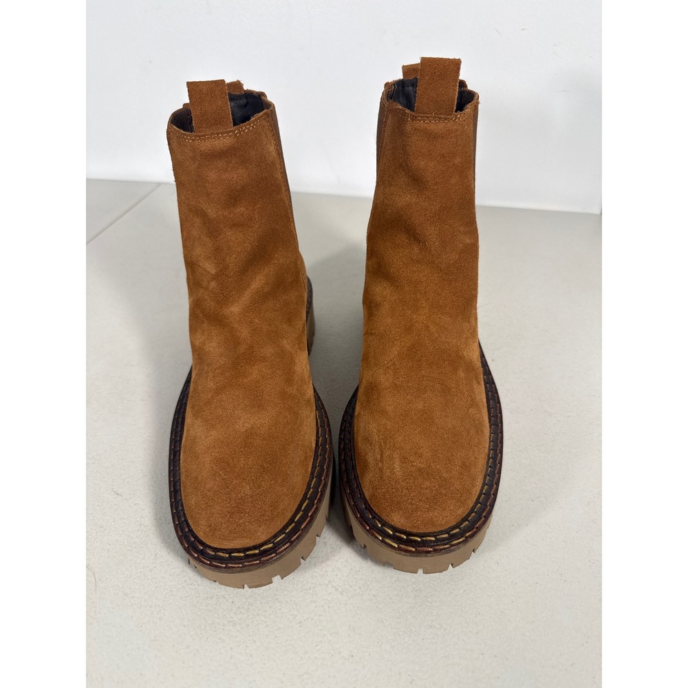 Cognac Brown Suede Lug Sole Chelsea Ankle Boots Brown Size 39